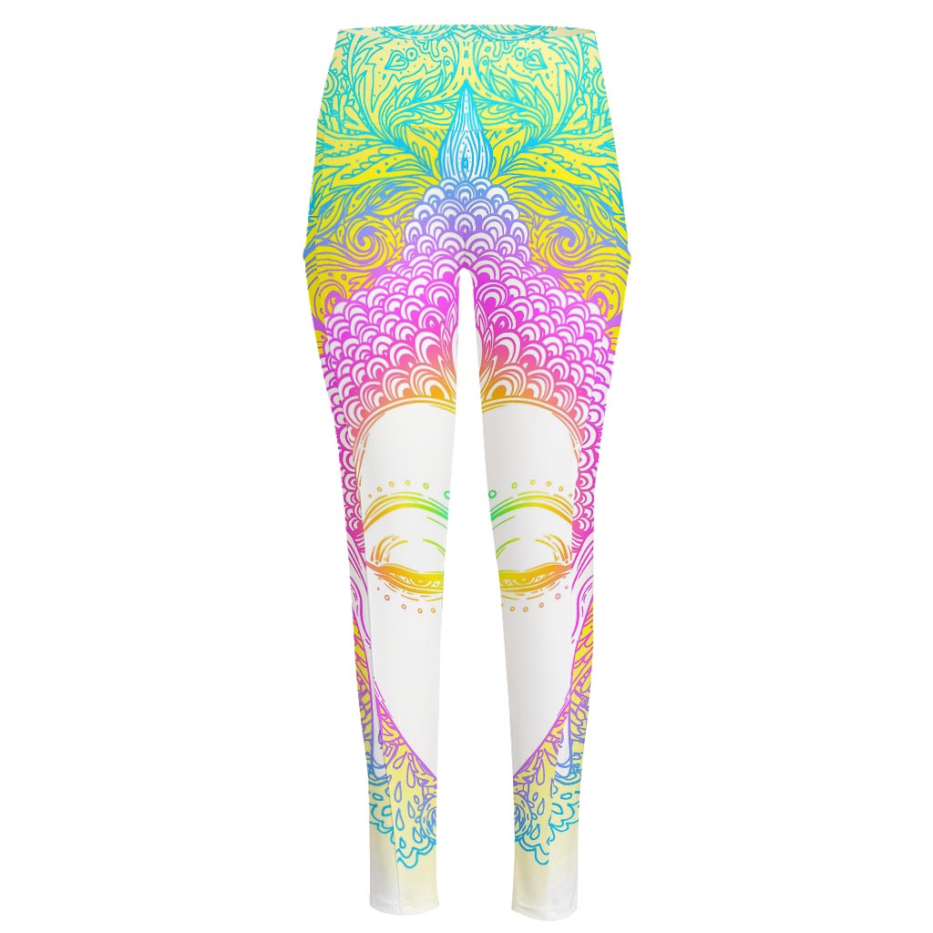 Colorful Buddha Mandala Print High-Waisted Pocket Leggings