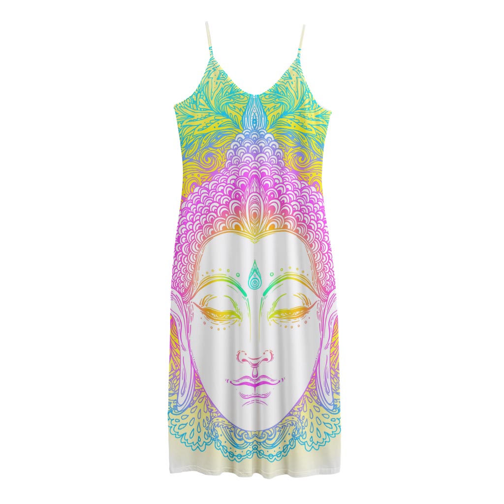 Colorful Buddha Mandala Print Jersey Midi Cami Dress