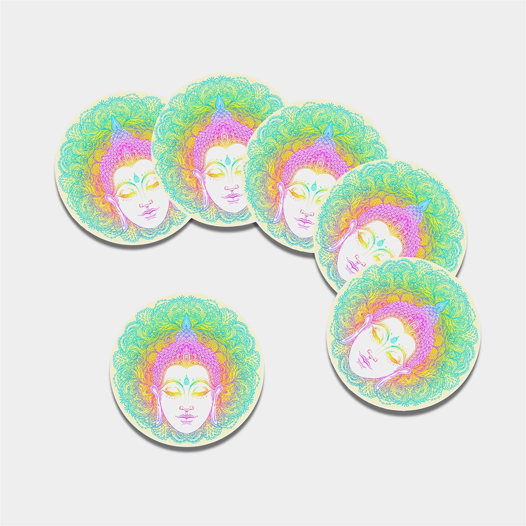 Colorful Buddha Mandala Print Leather Coaster Set