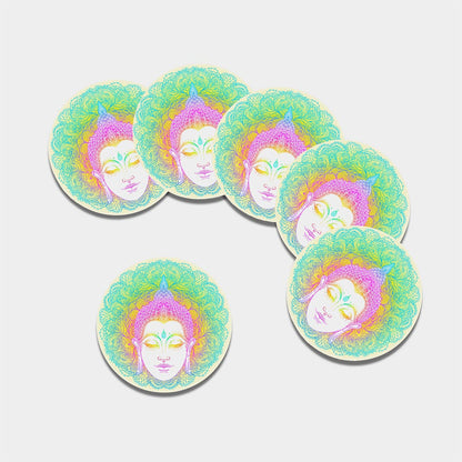 Colorful Buddha Mandala Print Leather Coaster Set