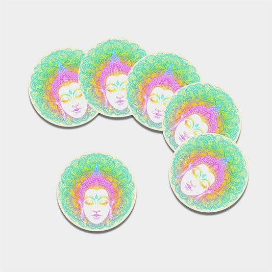 Colorful Buddha Mandala Print Leather Coaster Set