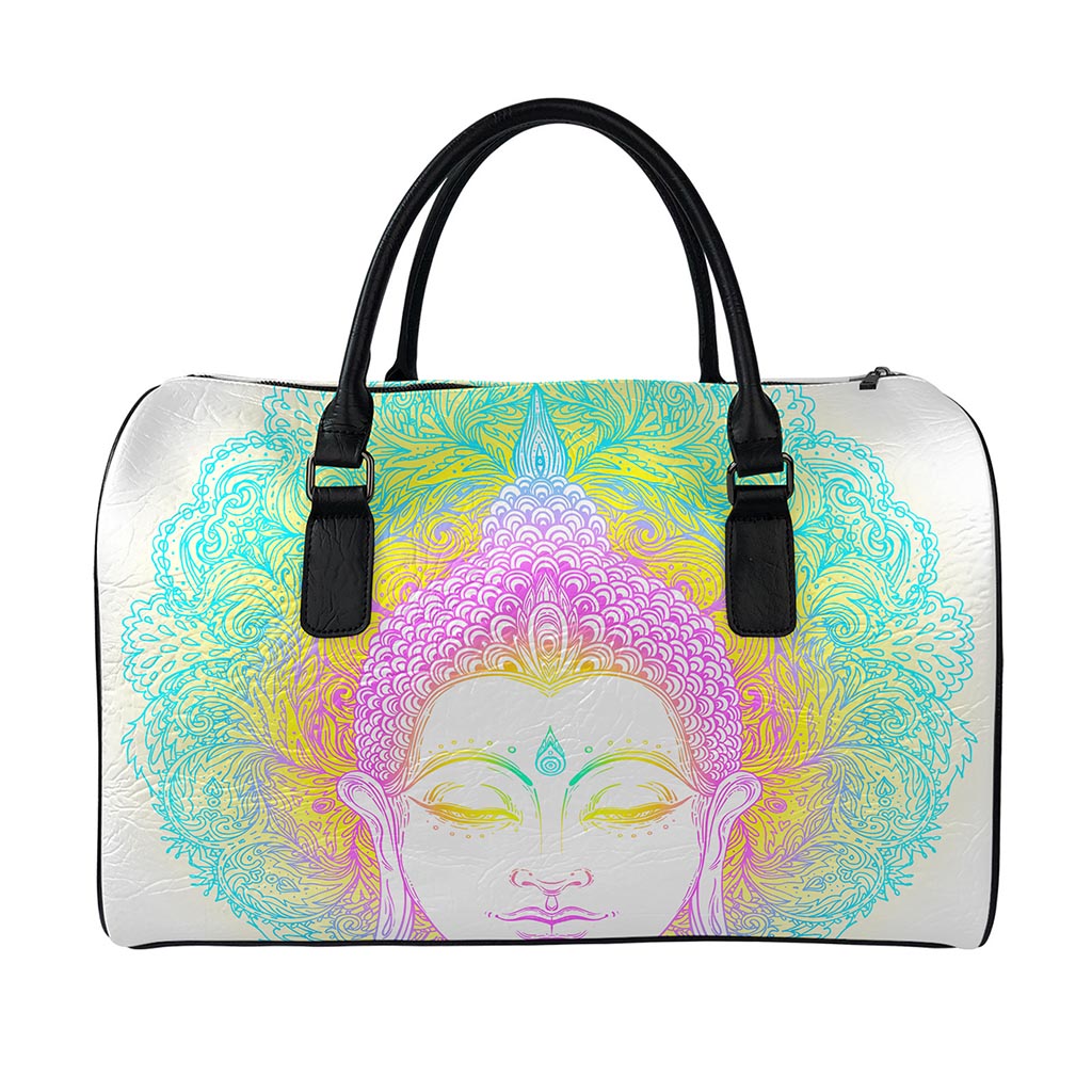 Colorful Buddha Mandala Print Leather Duffle Bag