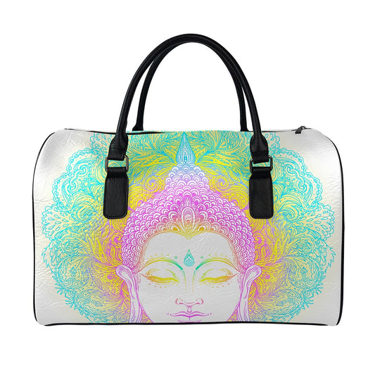 Colorful Buddha Mandala Print Leather Duffle Bag