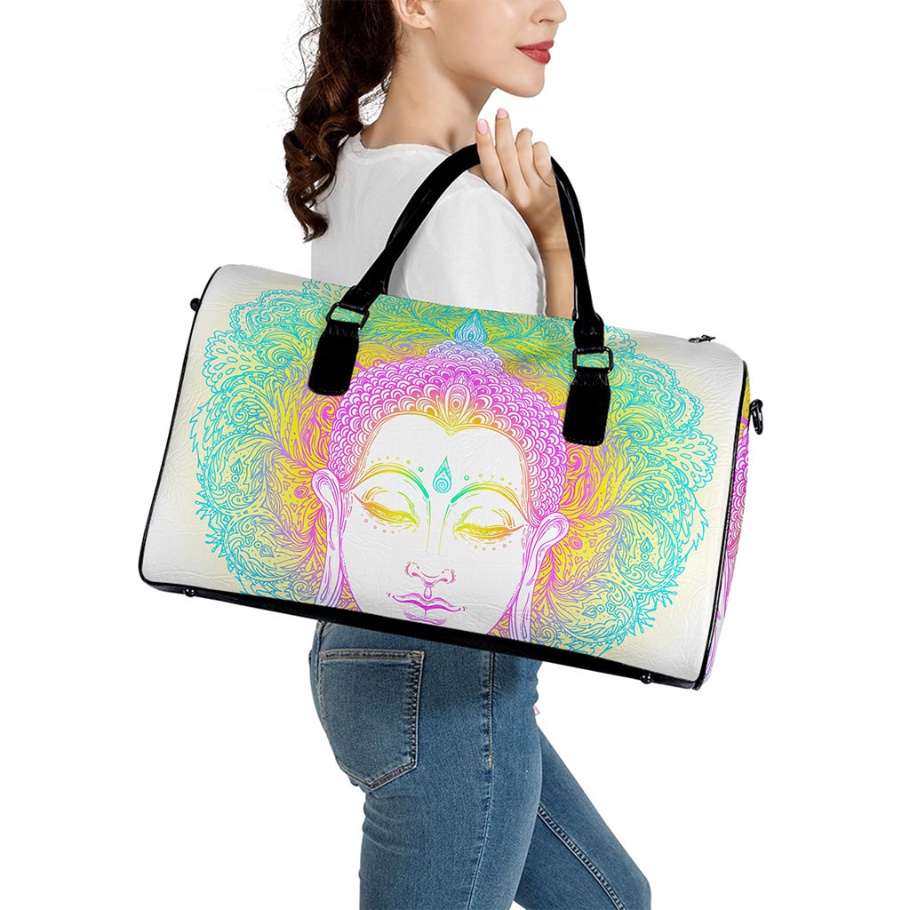 Colorful Buddha Mandala Print Leather Duffle Bag