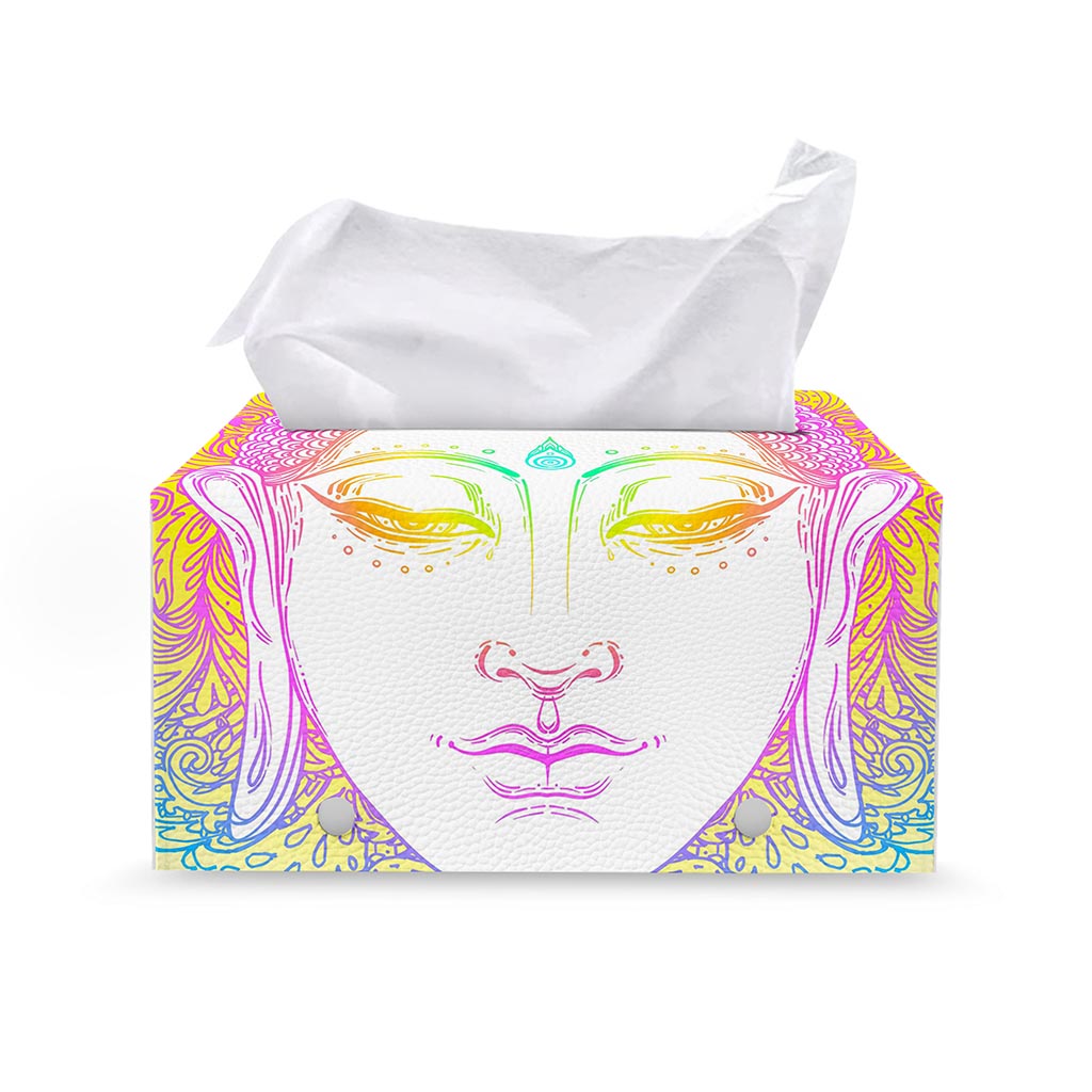 Colorful Buddha Mandala Print Leather Tissue Box Cover