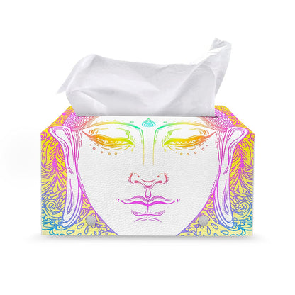 Colorful Buddha Mandala Print Leather Tissue Box Cover