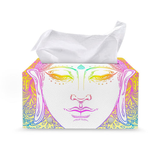 Colorful Buddha Mandala Print Leather Tissue Box Cover