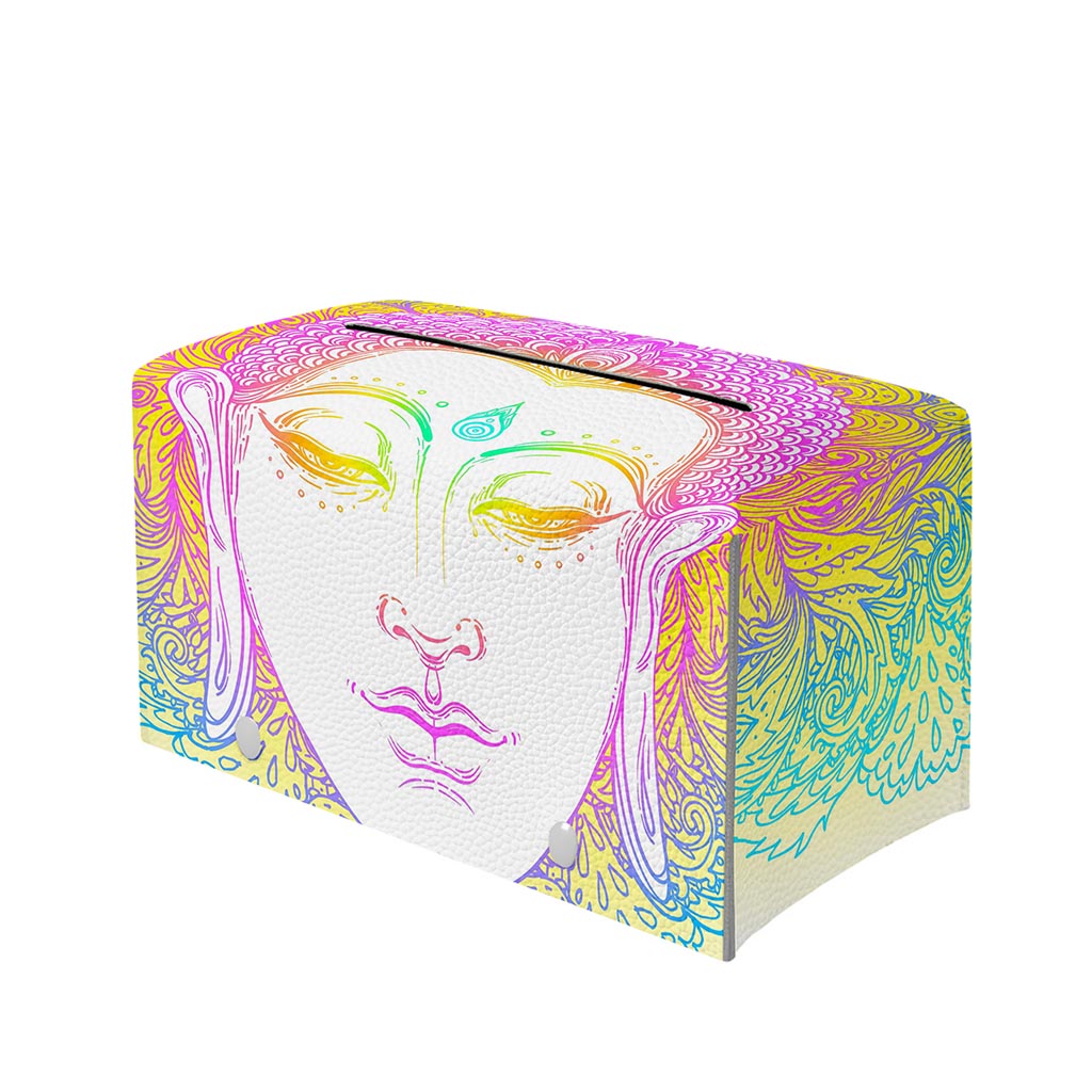 Colorful Buddha Mandala Print Leather Tissue Box Cover