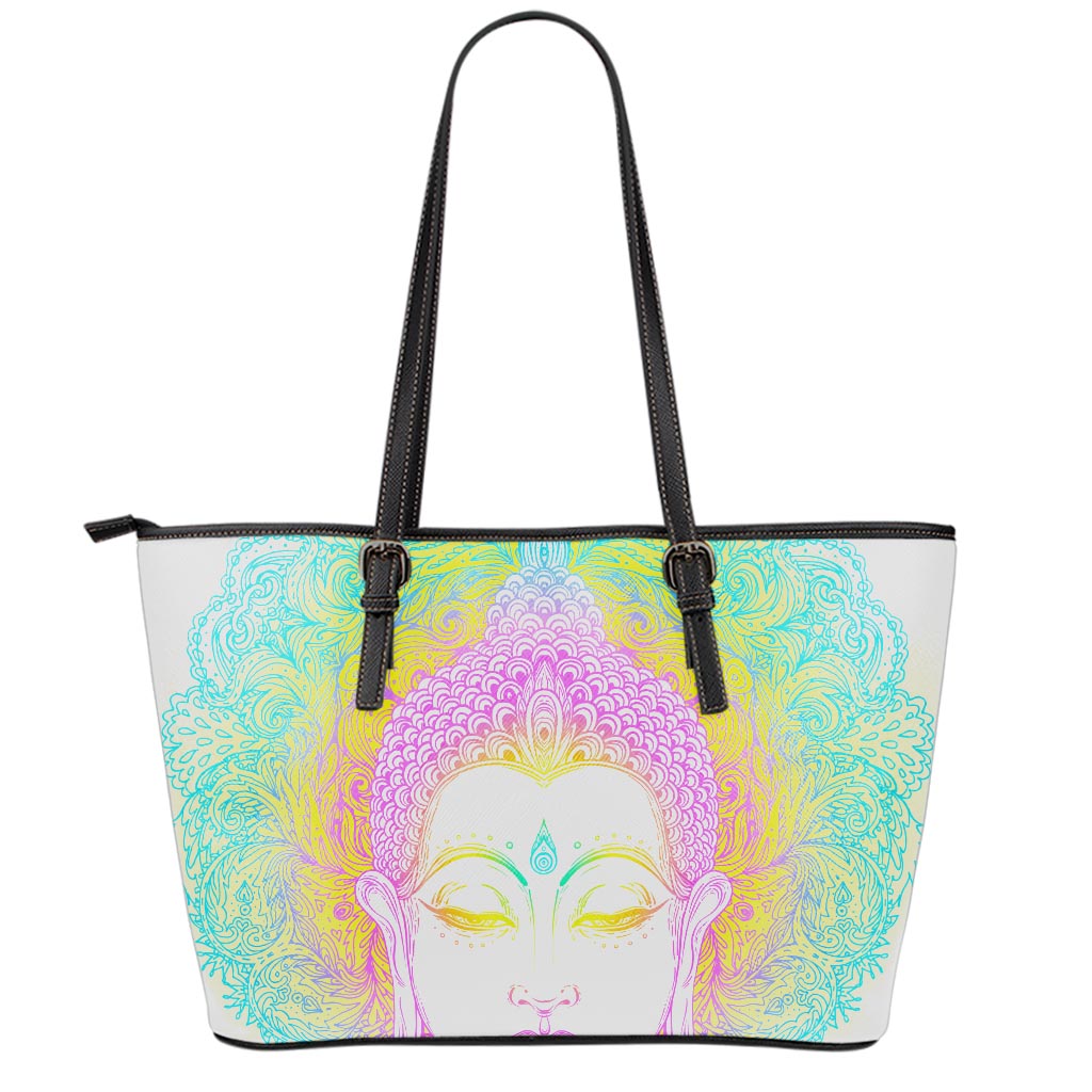 Colorful Buddha Mandala Print Leather Tote Bag