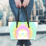 Colorful Buddha Mandala Print Leather Tote Bag