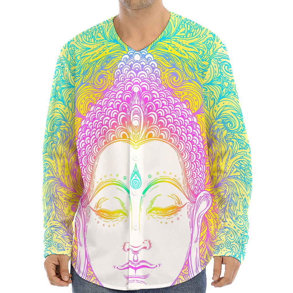 Colorful Buddha Mandala Print Long Sleeve Baseball Jersey