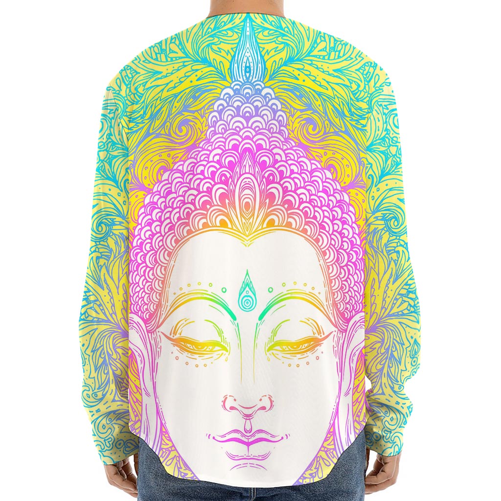 Colorful Buddha Mandala Print Long Sleeve Baseball Jersey