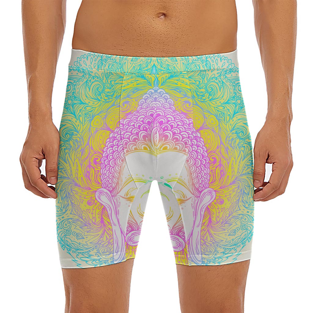 Colorful Buddha Mandala Print Men's Long Boxer Briefs