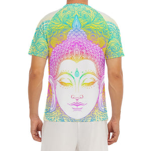 Colorful Buddha Mandala Print Men's Short Sleeve Rash Guard