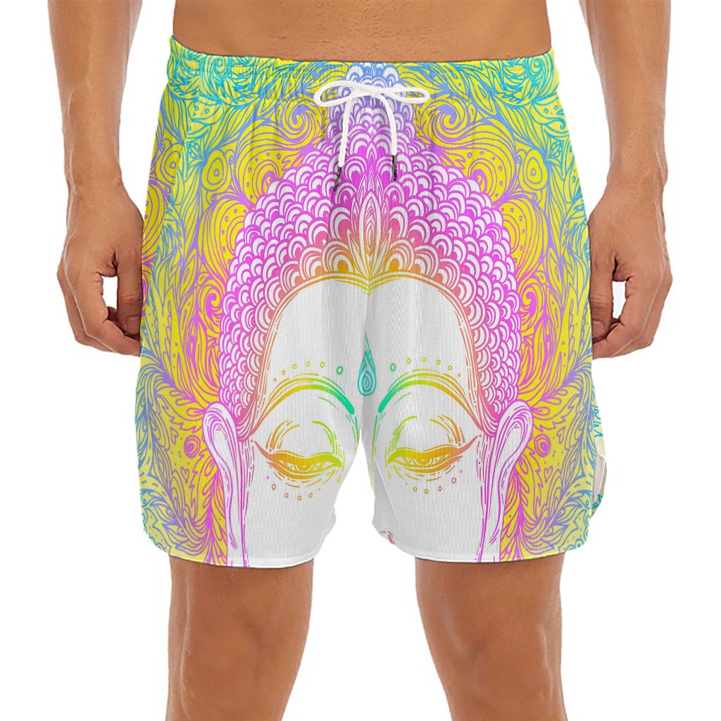 Colorful Buddha Mandala Print Men's Split Running Shorts