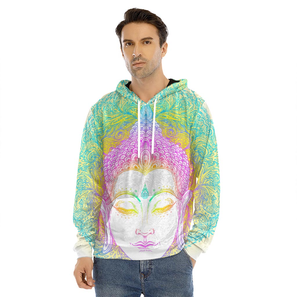 Colorful Buddha Mandala Print Men's Velvet Pullover Hoodie