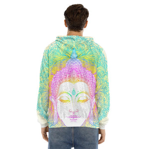 Colorful Buddha Mandala Print Men's Velvet Pullover Hoodie