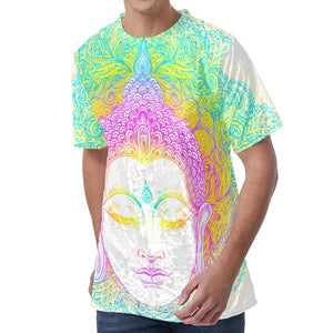 Colorful Buddha Mandala Print Men's Velvet T-Shirt