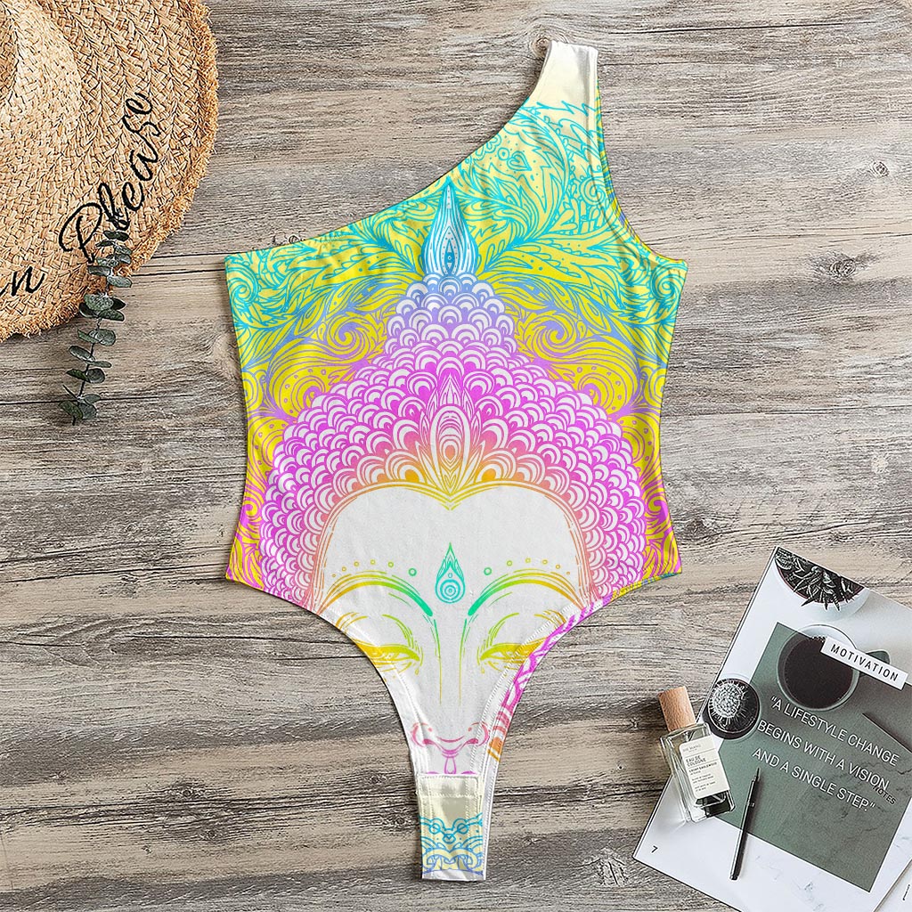 Colorful Buddha Mandala Print One Shoulder Bodysuit