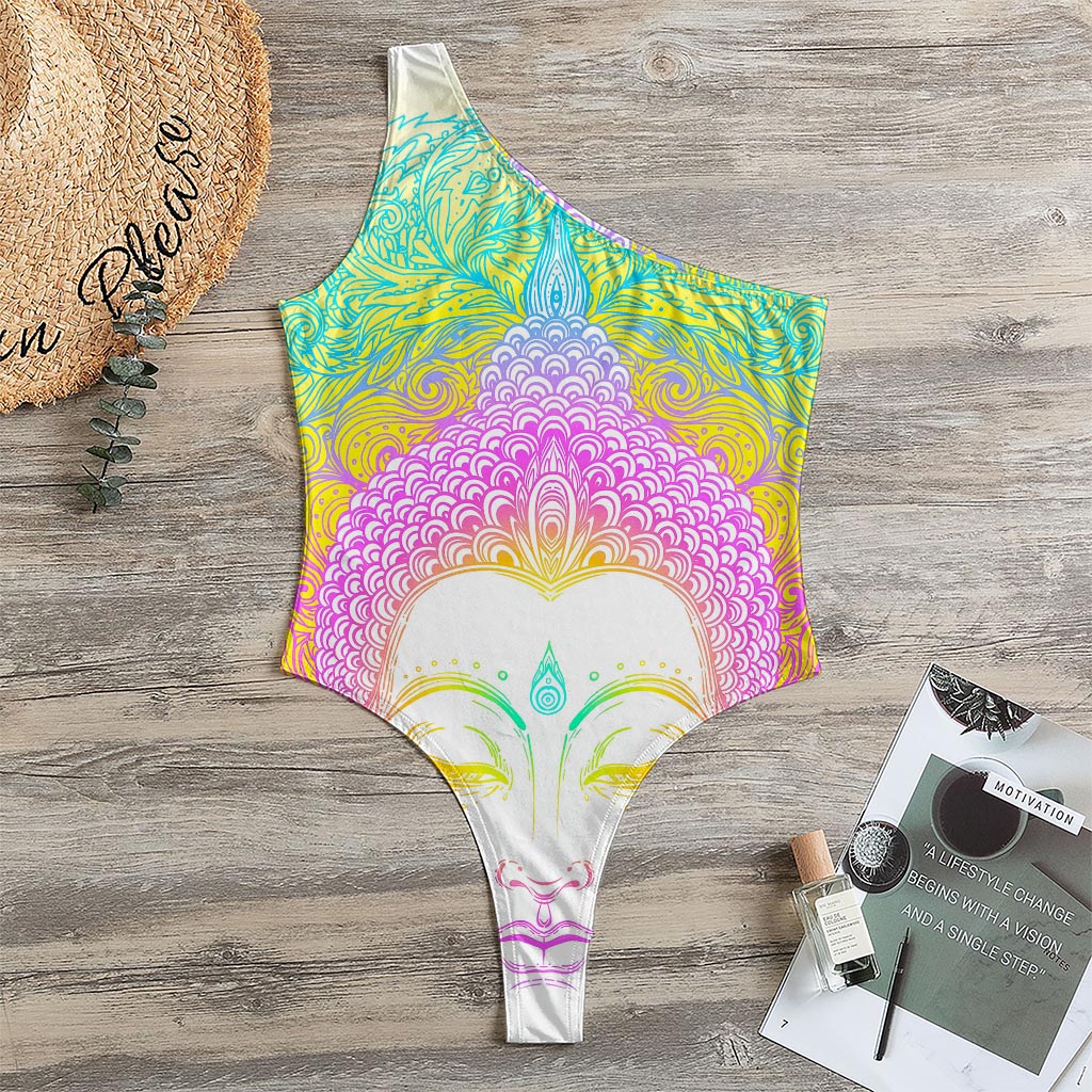 Colorful Buddha Mandala Print One Shoulder Bodysuit