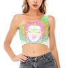 Colorful Buddha Mandala Print One Shoulder Crop Top