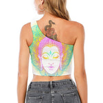 Colorful Buddha Mandala Print One Shoulder Crop Top