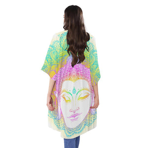 Colorful Buddha Mandala Print Open Front Beach Cover Up