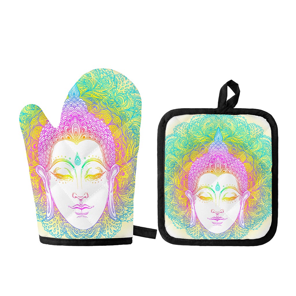 Colorful Buddha Mandala Print Oven Mitt And Pot Holder Set