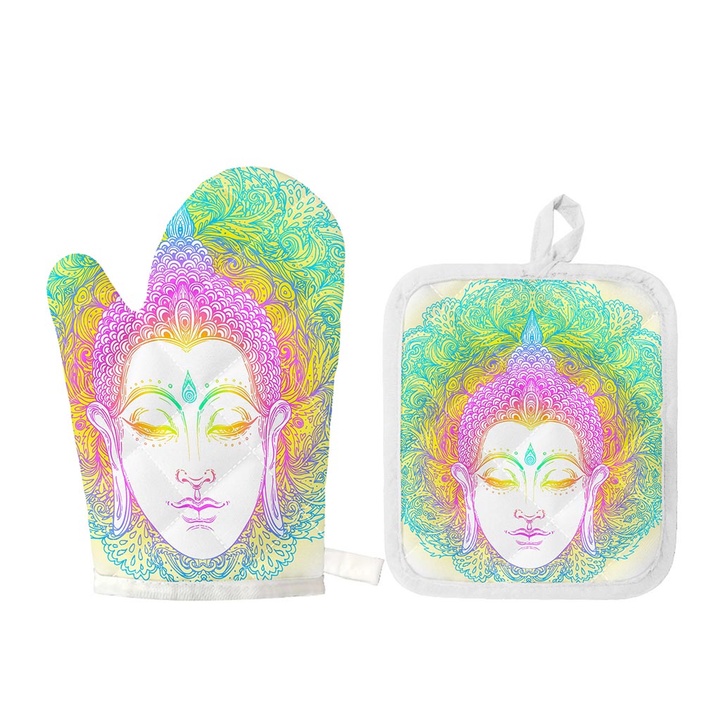 Colorful Buddha Mandala Print Oven Mitt And Pot Holder Set