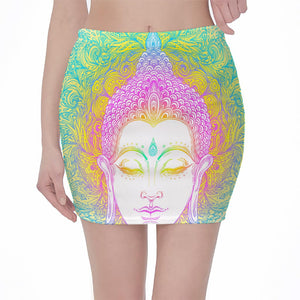 Colorful Buddha Mandala Print Pencil Mini Skirt