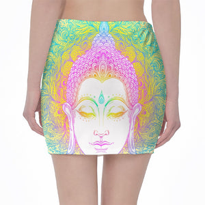 Colorful Buddha Mandala Print Pencil Mini Skirt