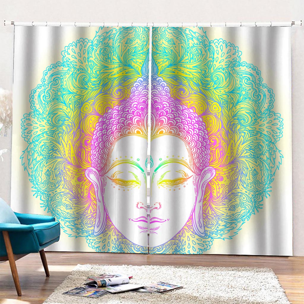 Colorful Buddha Mandala Print Pencil Pleat Curtains