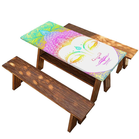 Colorful Buddha Mandala Print Picnic Table Cover