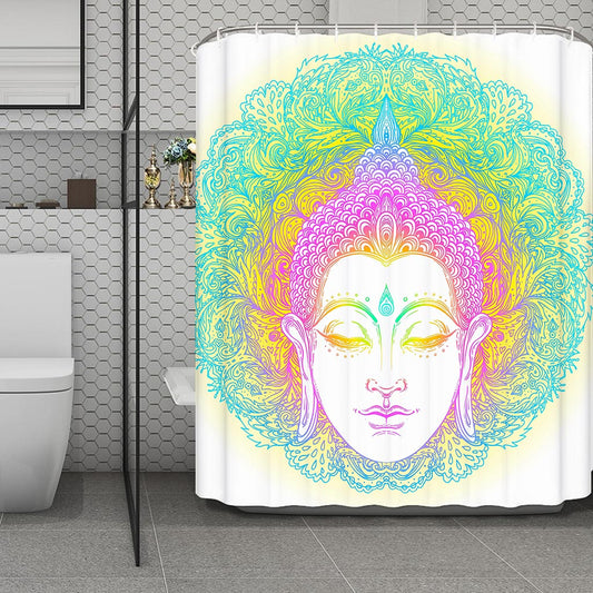 Colorful Buddha Mandala Print Polyester Shower Curtain