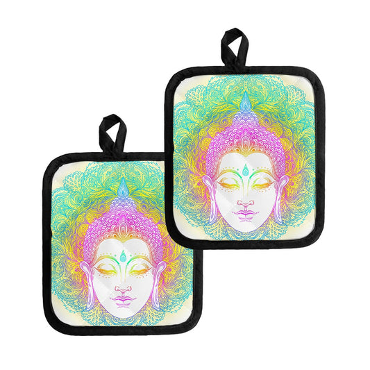 Colorful Buddha Mandala Print Pot Holders