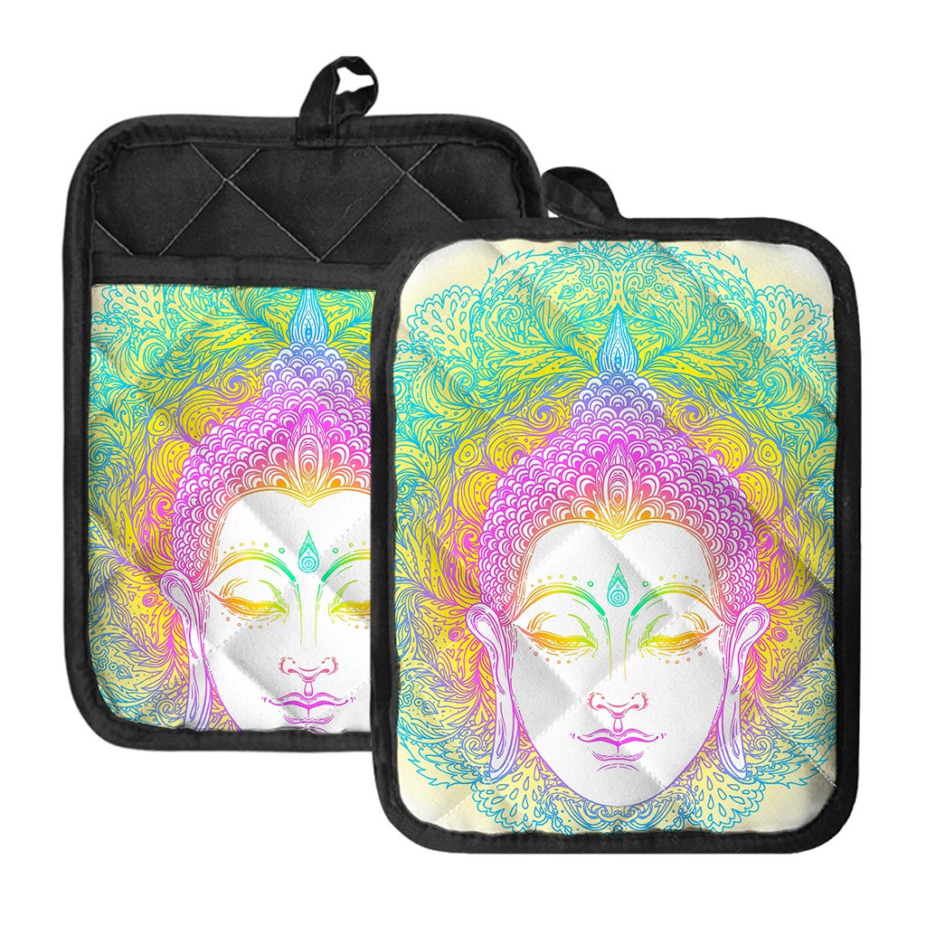 Colorful Buddha Mandala Print Pot Holders With Pocket