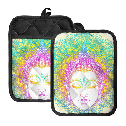 Colorful Buddha Mandala Print Pot Holders With Pocket