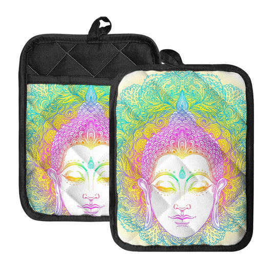 Colorful Buddha Mandala Print Pot Holders With Pocket