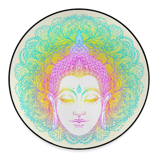 Colorful Buddha Mandala Print Round Floor Mat