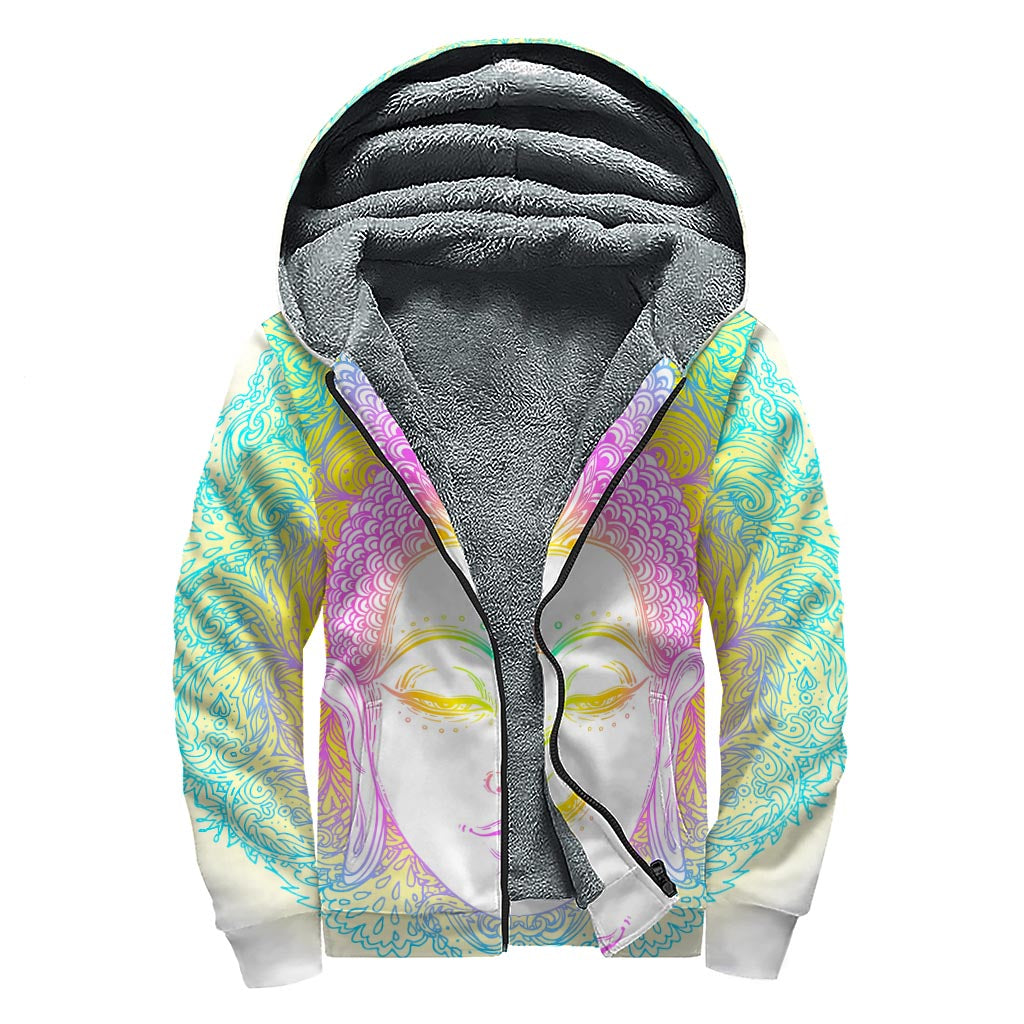 Colorful Buddha Mandala Print Sherpa Lined Zip Up Hoodie