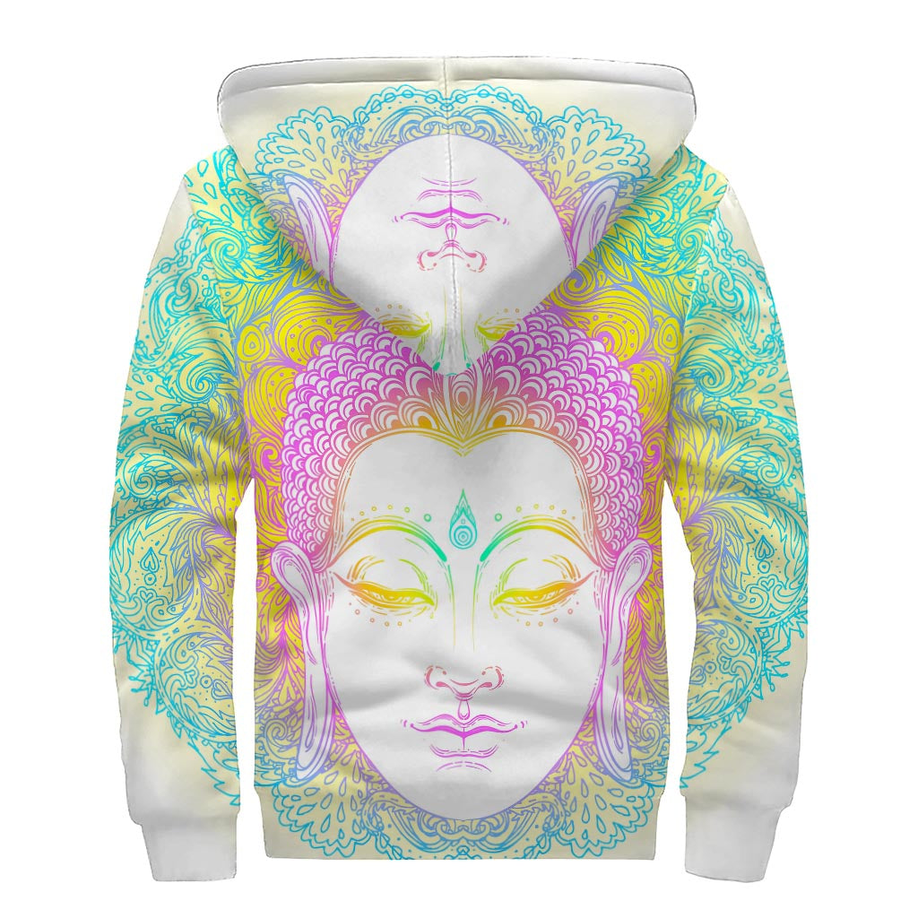 Colorful Buddha Mandala Print Sherpa Lined Zip Up Hoodie