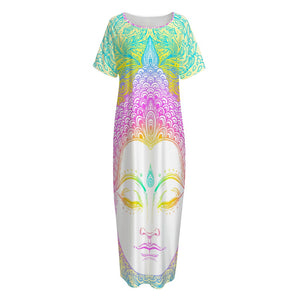 Colorful Buddha Mandala Print Short Sleeve Long Nightdress