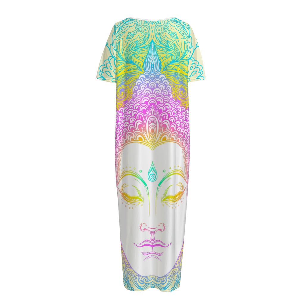 Colorful Buddha Mandala Print Short Sleeve Long Nightdress