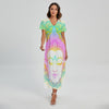 Colorful Buddha Mandala Print Short Sleeve Maxi Dress