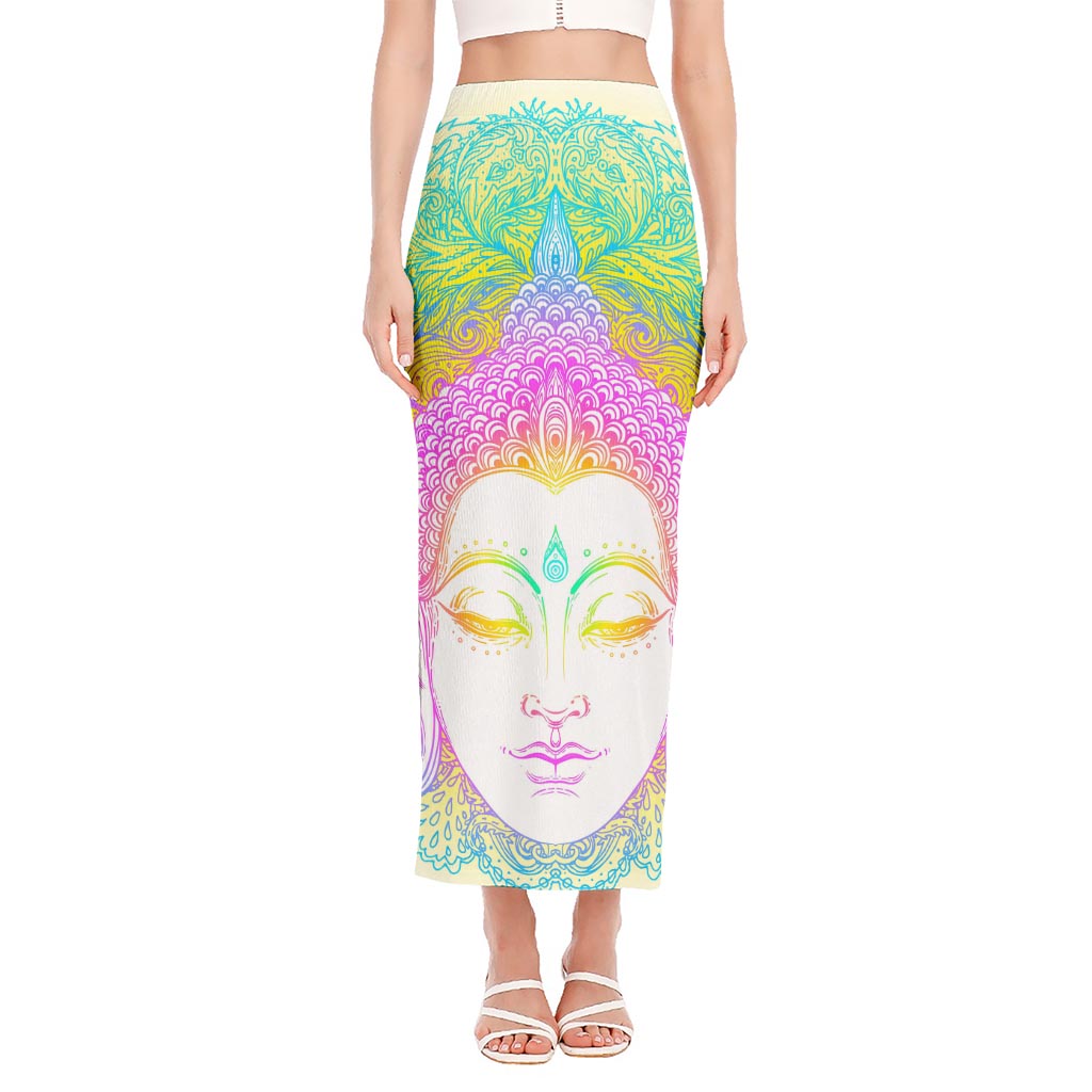 Colorful Buddha Mandala Print Side Slit Maxi Skirt