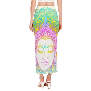 Colorful Buddha Mandala Print Side Slit Maxi Skirt