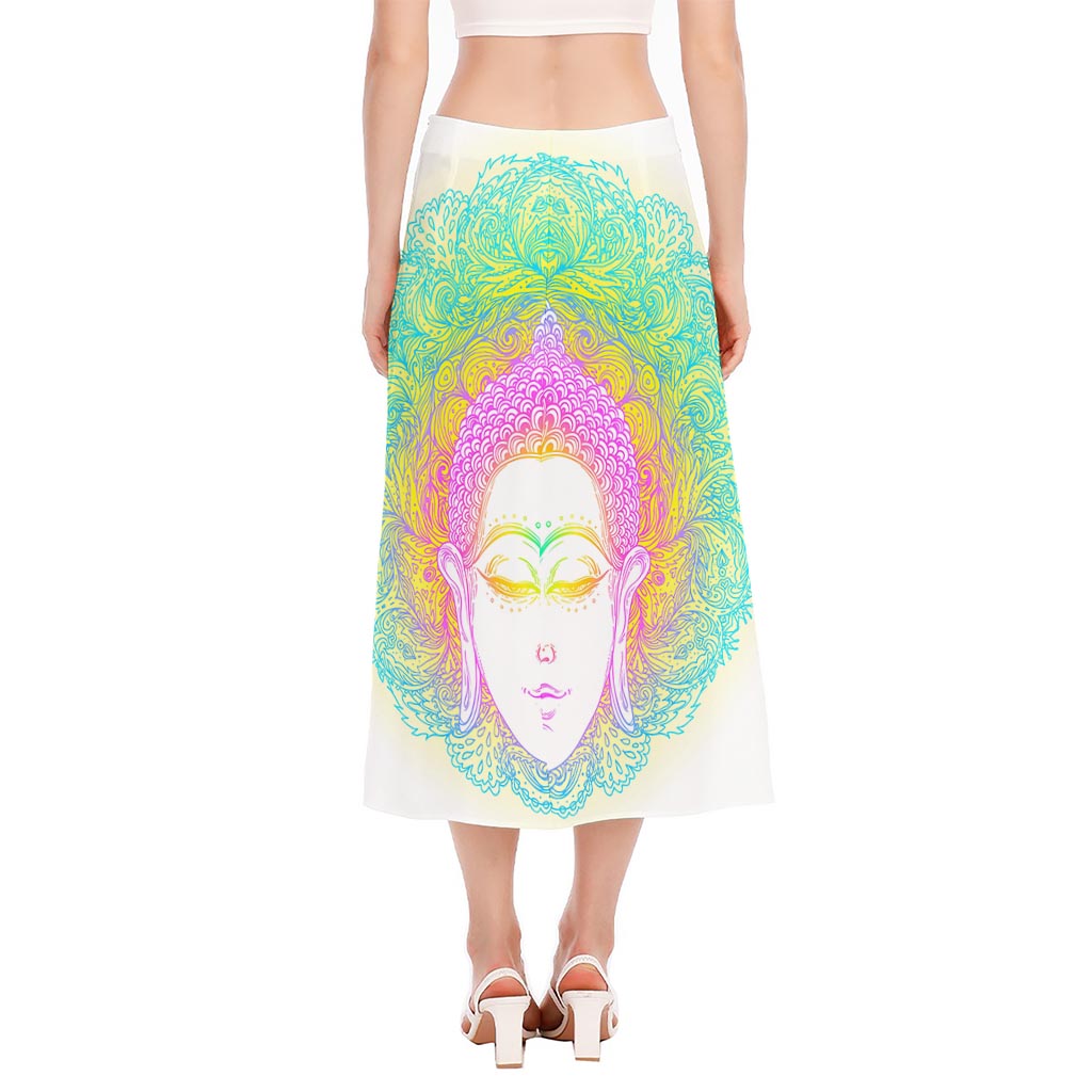 Colorful Buddha Mandala Print Side Slit Midi Skirt