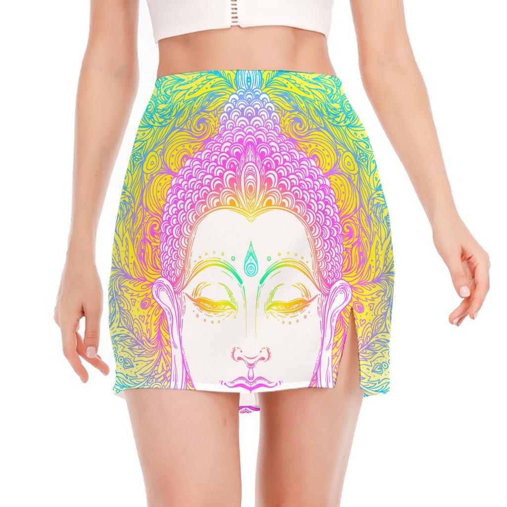 Colorful Buddha Mandala Print Side Slit Mini Skirt