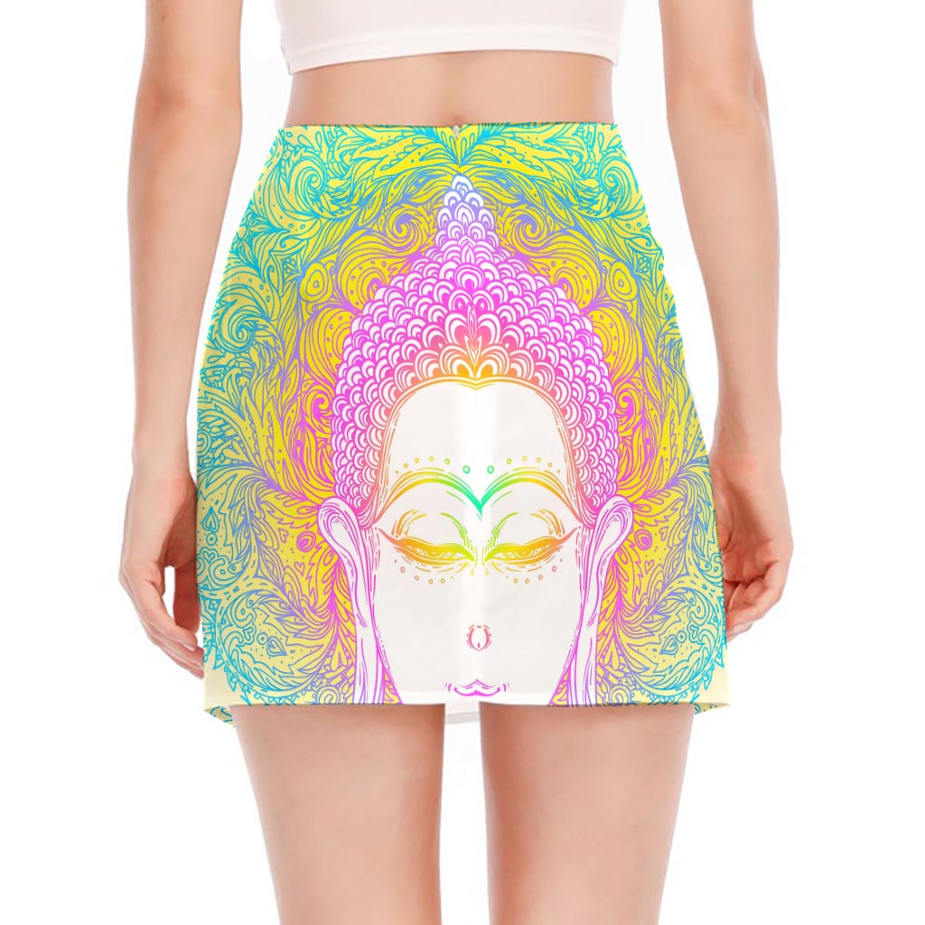 Colorful Buddha Mandala Print Side Slit Mini Skirt