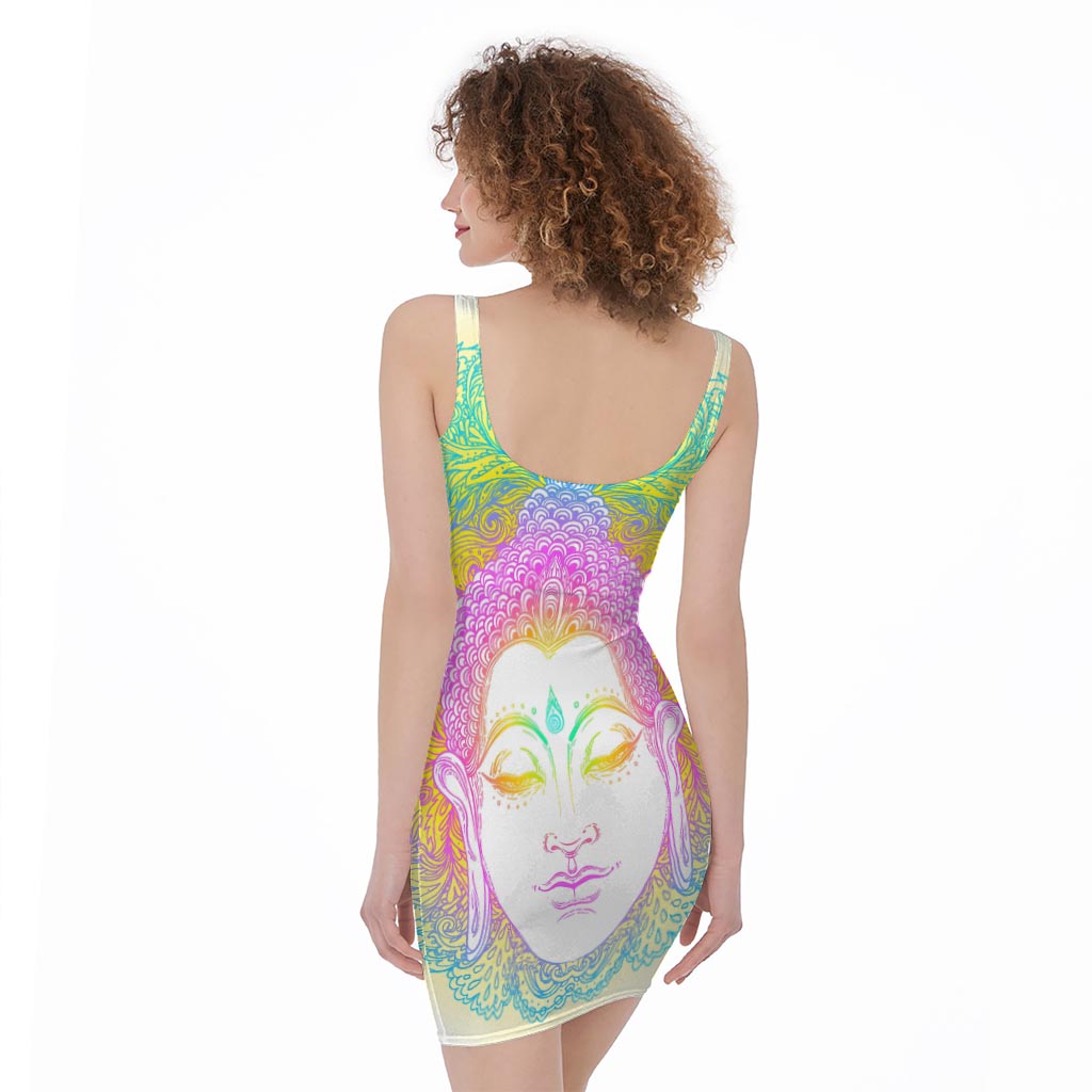 Colorful Buddha Mandala Print Sleeveless Bodycon Dress